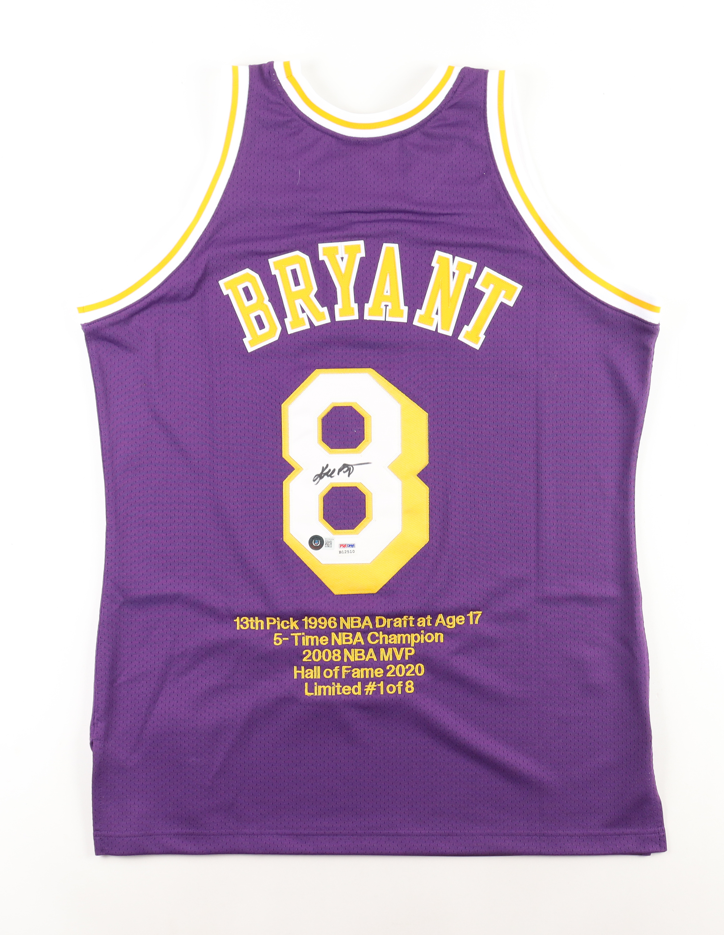 Kobe Bryant Signed LE Lakers Career Highlight Stat Jersey #1/8 Authentic Mitchell & Ness (Beckett & PSA) at PristineAuction.com Kobe Bryant Signed LE Lakers Career Highlight Stat Jersey #1/8 Authentic Mitchell & Ness (Beckett & PSA) at PristineAuction.com