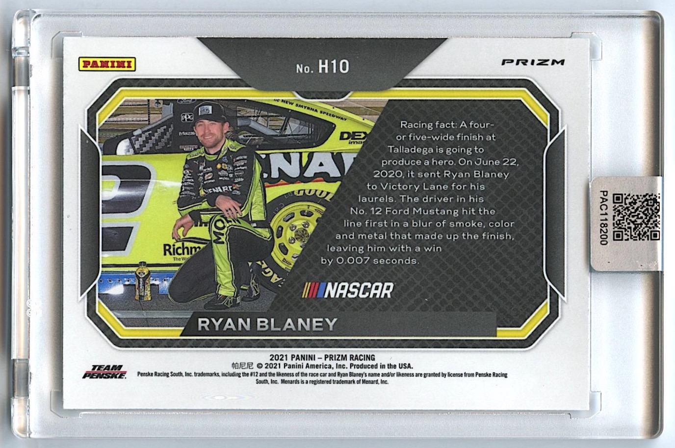 Ryan Blaney Signed 2021 Panini Prizm Heroes #10 Prizms Silver (PA Encapsulated) at PristineAuction.com Ryan Blaney Signed 2021 Panini Prizm Heroes #10 Prizms Silver (PA Encapsulated) at PristineAuction.com