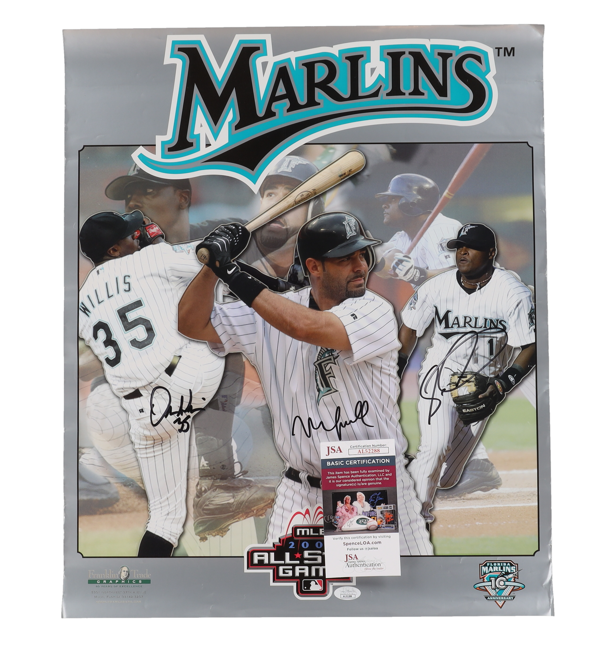 Dontrelle Willis, Mike Lowell & Luis Castillo Signed Marlins 2003 All-Star Game Poster (JSA) at PristineAuction.com Dontrelle Willis, Mike Lowell & Luis Castillo Signed Marlins 2003 All-Star Game Poster (JSA) at PristineAuction.com