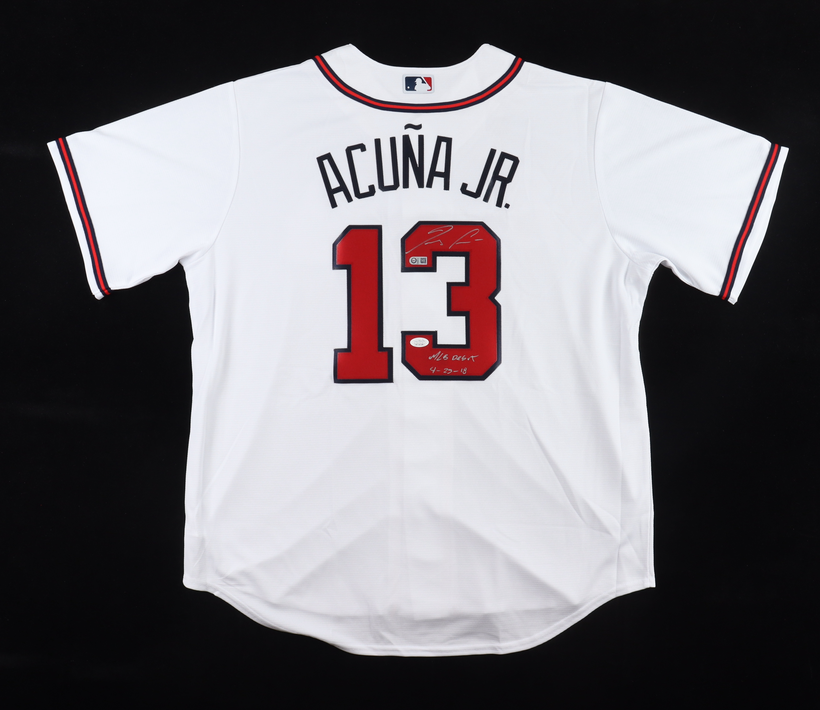 Ronald Acuna Jr. Signed Braves Jersey Inscribed "MLB Debut 4-25-18" (USA SM & JSA) at PristineAuction.com Ronald Acuna Jr. Signed Braves Jersey Inscribed "MLB Debut 4-25-18" (USA SM & JSA) at PristineAuction.com