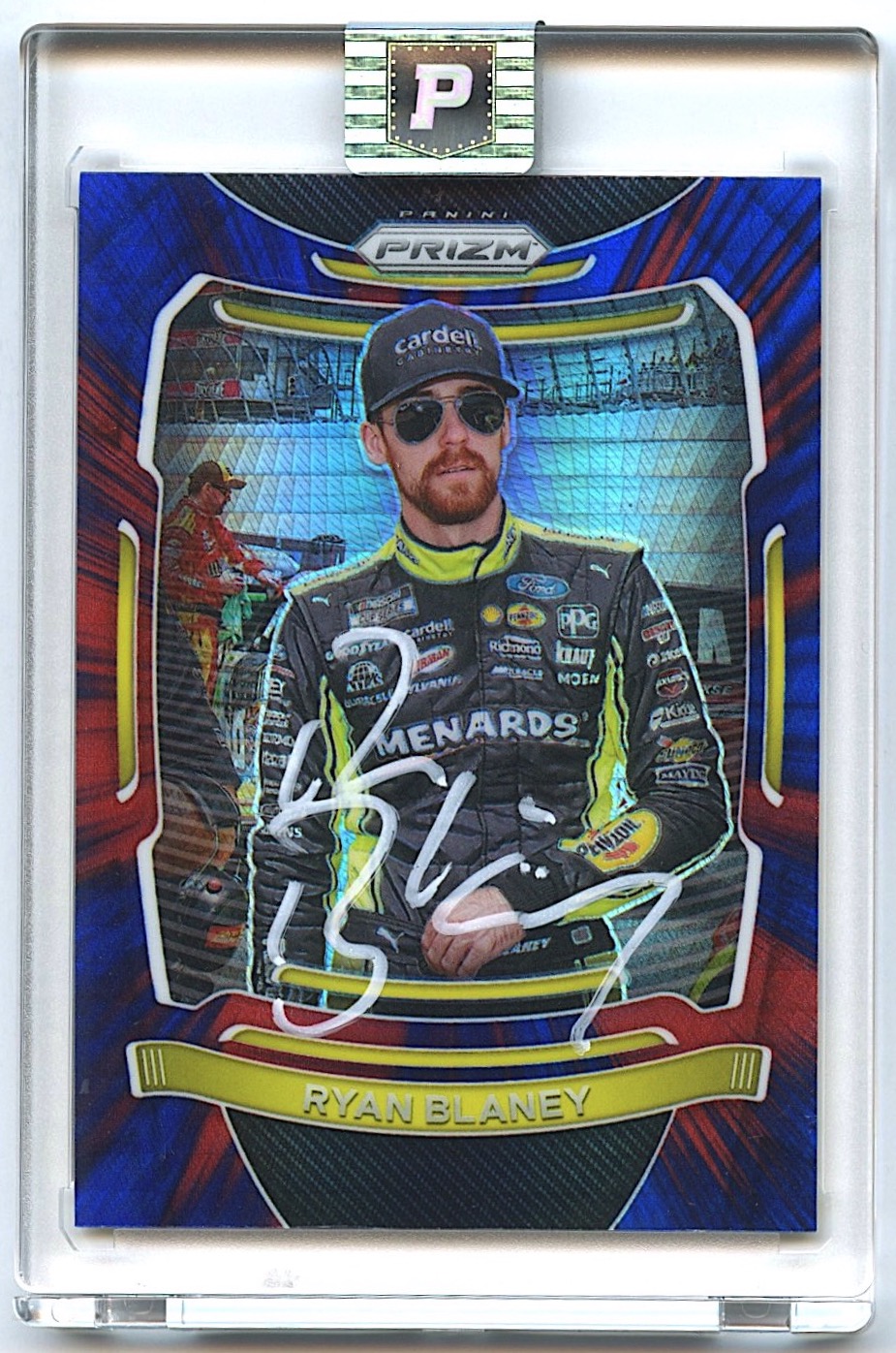 Ryan Blaney Signed 2021 Panini Prizm #33 Prizms Hyper Red & Blue (PA Encapsulated) at PristineAuction.com Ryan Blaney Signed 2021 Panini Prizm #33 Prizms Hyper Red & Blue (PA Encapsulated) at PristineAuction.com