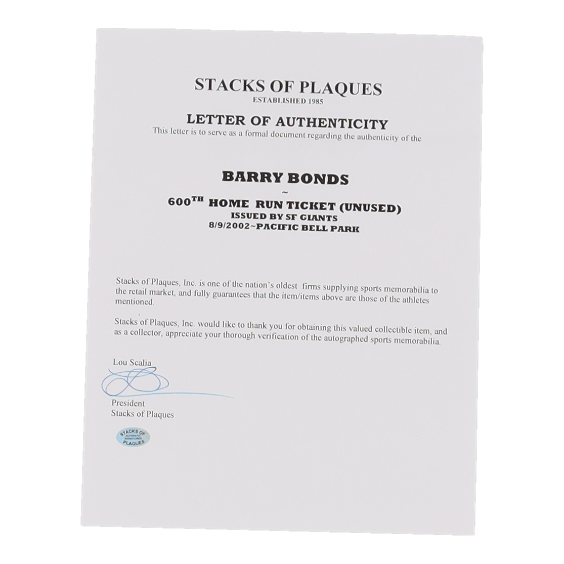 Barry Bonds 14x18 Custom Matted Photo Display with San Francisco Giants 2002 Unused Ticket (Stacks of Plaques) at PristineAuction.com Barry Bonds 14x18 Custom Matted Photo Display with San Francisco Giants 2002 Unused Ticket (Stacks of Plaques) at PristineAuction.com