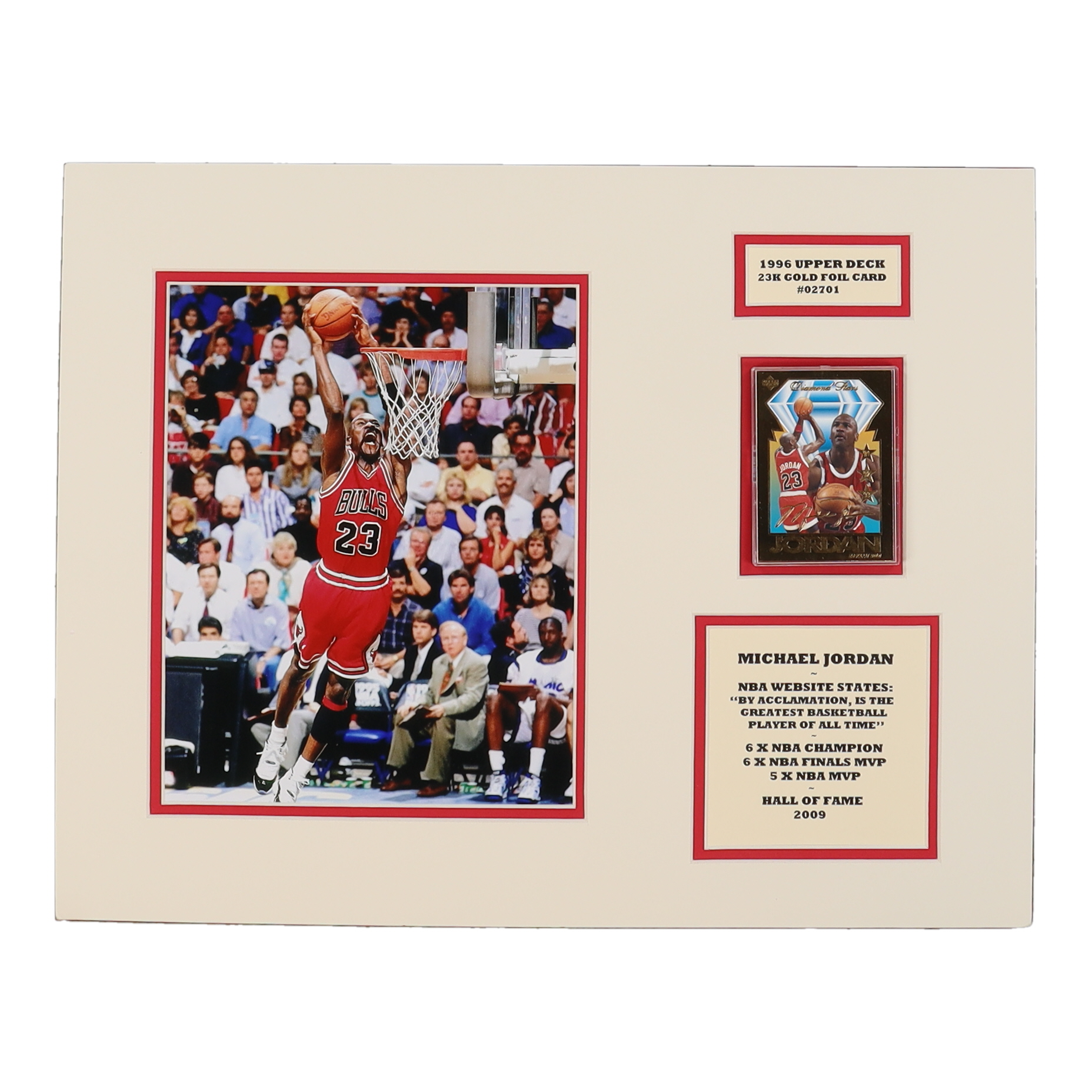 Michael Jordan Bulls 14x18 Custom Matted 1996 Upper Deck 23k Gold Foil Card #2701 at PristineAuction.com Michael Jordan Bulls 14x18 Custom Matted 1996 Upper Deck 23k Gold Foil Card #2701 at PristineAuction.com