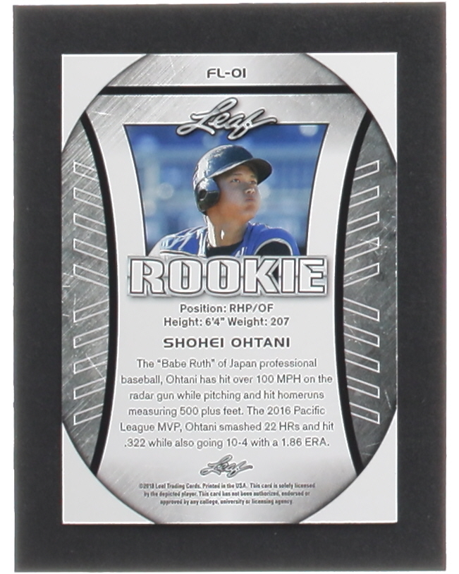 Shohei Ohtani 2018 Leaf Ohtani Rookie Exclusive Flag #FL01 RC at PristineAuction.com Shohei Ohtani 2018 Leaf Ohtani Rookie Exclusive Flag #FL01 RC at PristineAuction.com