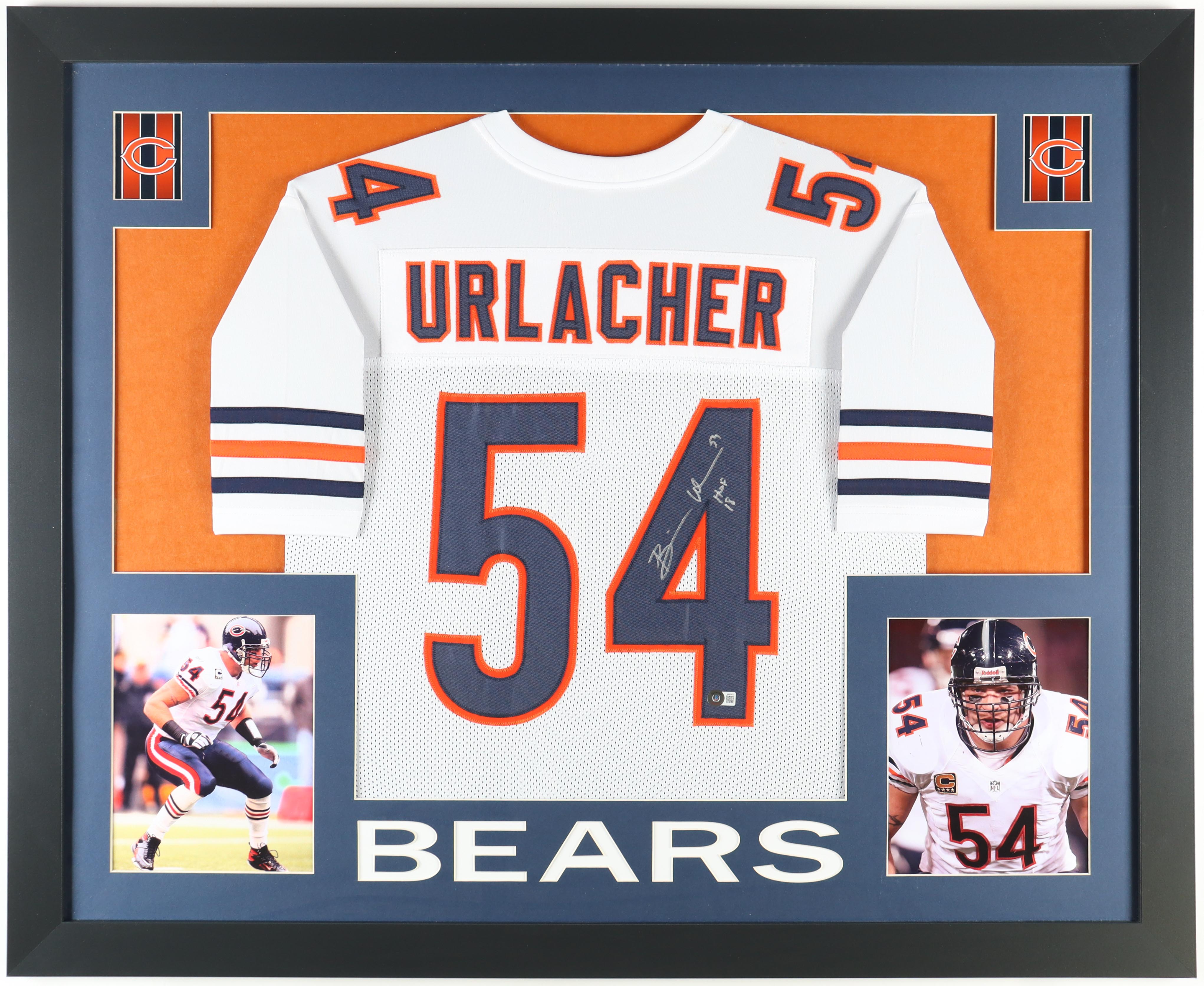 Brian Urlacher Signed Custom Framed Jersey Display Inscribed "HOF 18" (Beckett) at PristineAuction.com Brian Urlacher Signed Custom Framed Jersey Display Inscribed "HOF 18" (Beckett) at PristineAuction.com