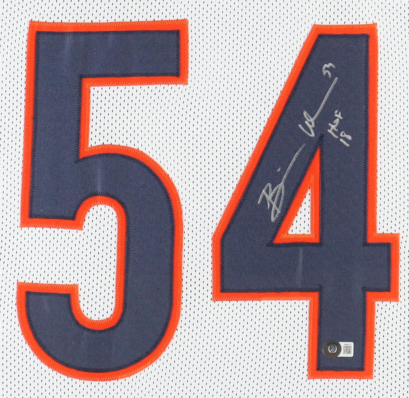 Brian Urlacher Signed Custom Framed Jersey Display Inscribed "HOF 18" (Beckett) at PristineAuction.com Brian Urlacher Signed Custom Framed Jersey Display Inscribed "HOF 18" (Beckett) at PristineAuction.com