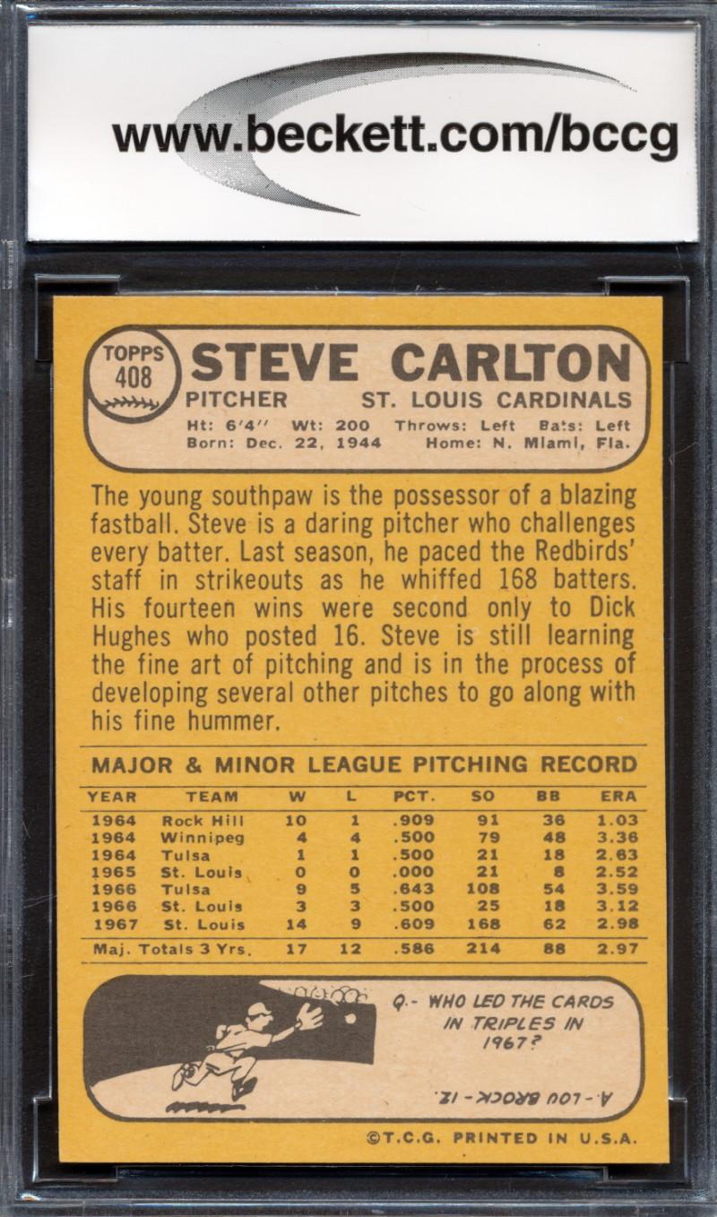 Steve Carlton 1968 Topps #408 (BCCG 9) at PristineAuction.com Steve Carlton 1968 Topps #408 (BCCG 9) at PristineAuction.com