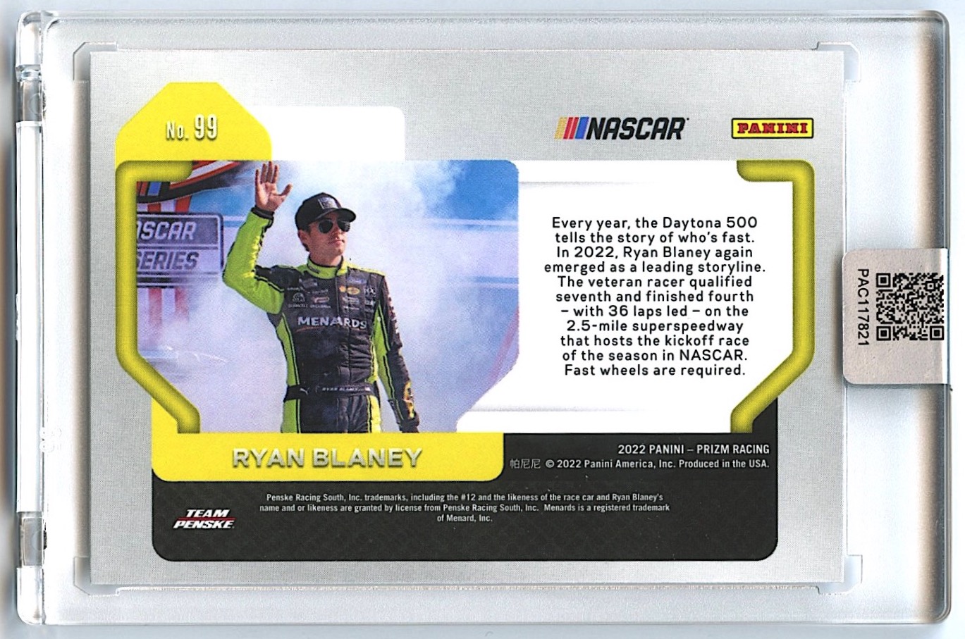 Ryan Blaney Signed 2019 Panini Prizm #57 (PA Encapsulated) at PristineAuction.com Ryan Blaney Signed 2019 Panini Prizm #57 (PA Encapsulated) at PristineAuction.com