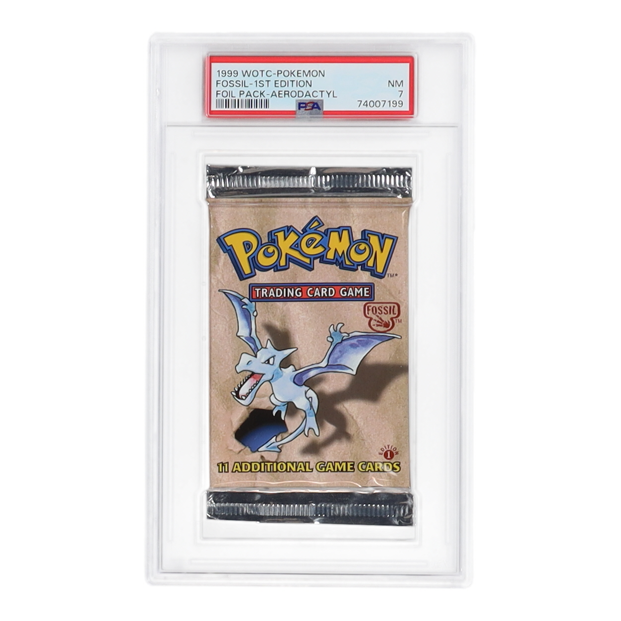 1999 Pokemon TCG Fossil 1st Edition Booster Pack (PSA 7) at PristineAuction.com 1999 Pokemon TCG Fossil 1st Edition Booster Pack (PSA 7) at PristineAuction.com