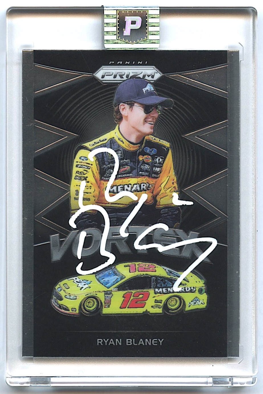 Ryan Blaney Signed 2018 Panini Prizm #58 Vortex (PA Encapsulated) at PristineAuction.com Ryan Blaney Signed 2018 Panini Prizm #58 Vortex (PA Encapsulated) at PristineAuction.com
