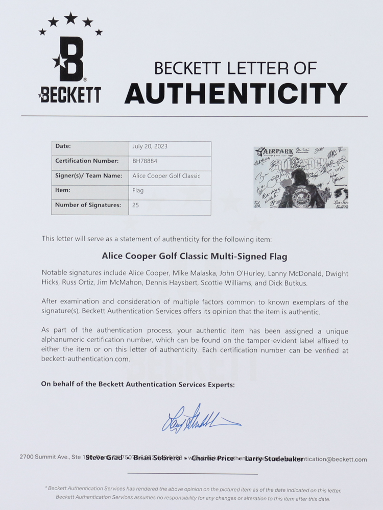 Alice Cooper Golf Classic 14x20 Banner Signed by (25) with Alice Cooper, Mike Malaska, John O'Hurley, Lanny McDonald, Dwight Hicks (Beckett) at PristineAuction.com Alice Cooper Golf Classic 14x20 Banner Signed by (25) with Alice Cooper, Mike Malaska, John O'Hurley, Lanny McDonald, Dwight Hicks (Beckett) at PristineAuction.com