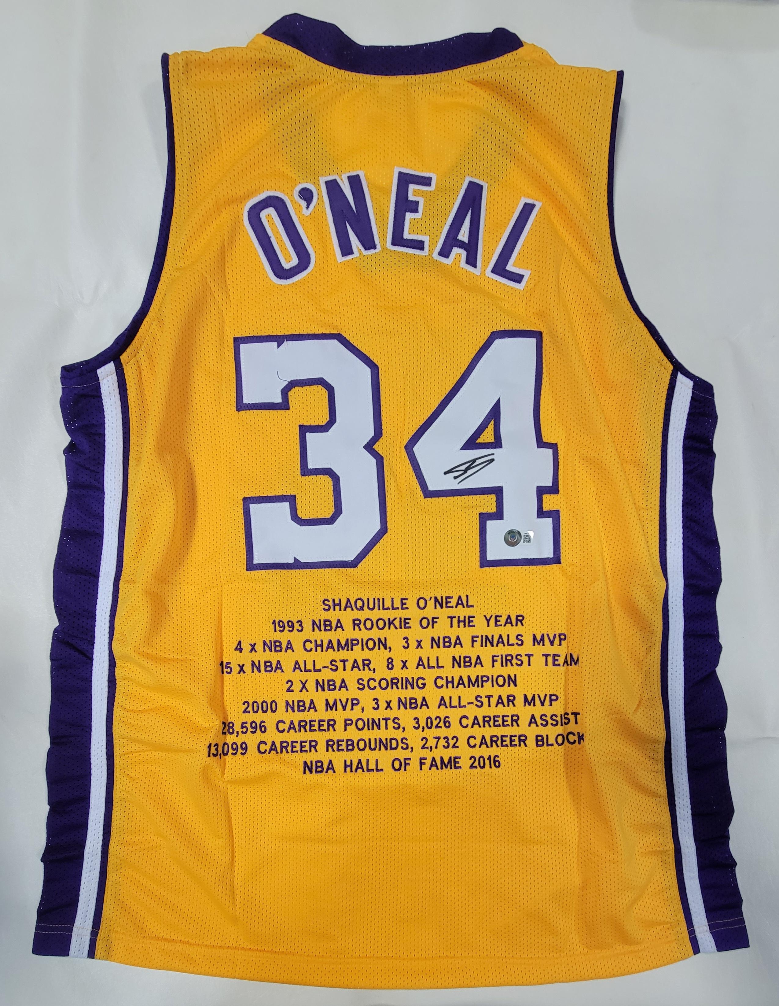 Shaquille O'Neal Signed Career Highlight Stat Jersey (Beckett) at PristineAuction.com Shaquille O'Neal Signed Career Highlight Stat Jersey (Beckett) at PristineAuction.com
