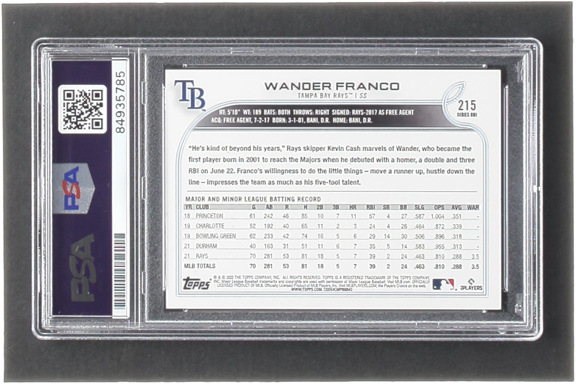 Wander Franco Signed 2022 Topps #215 RC (PSA) at PristineAuction.com Wander Franco Signed 2022 Topps #215 RC (PSA) at PristineAuction.com