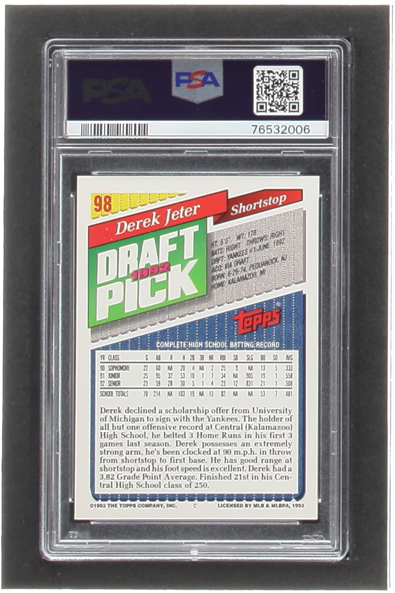 Derek Jeter 1993 Topps #98 RC (PSA 9) at PristineAuction.com Derek Jeter 1993 Topps #98 RC (PSA 9) at PristineAuction.com