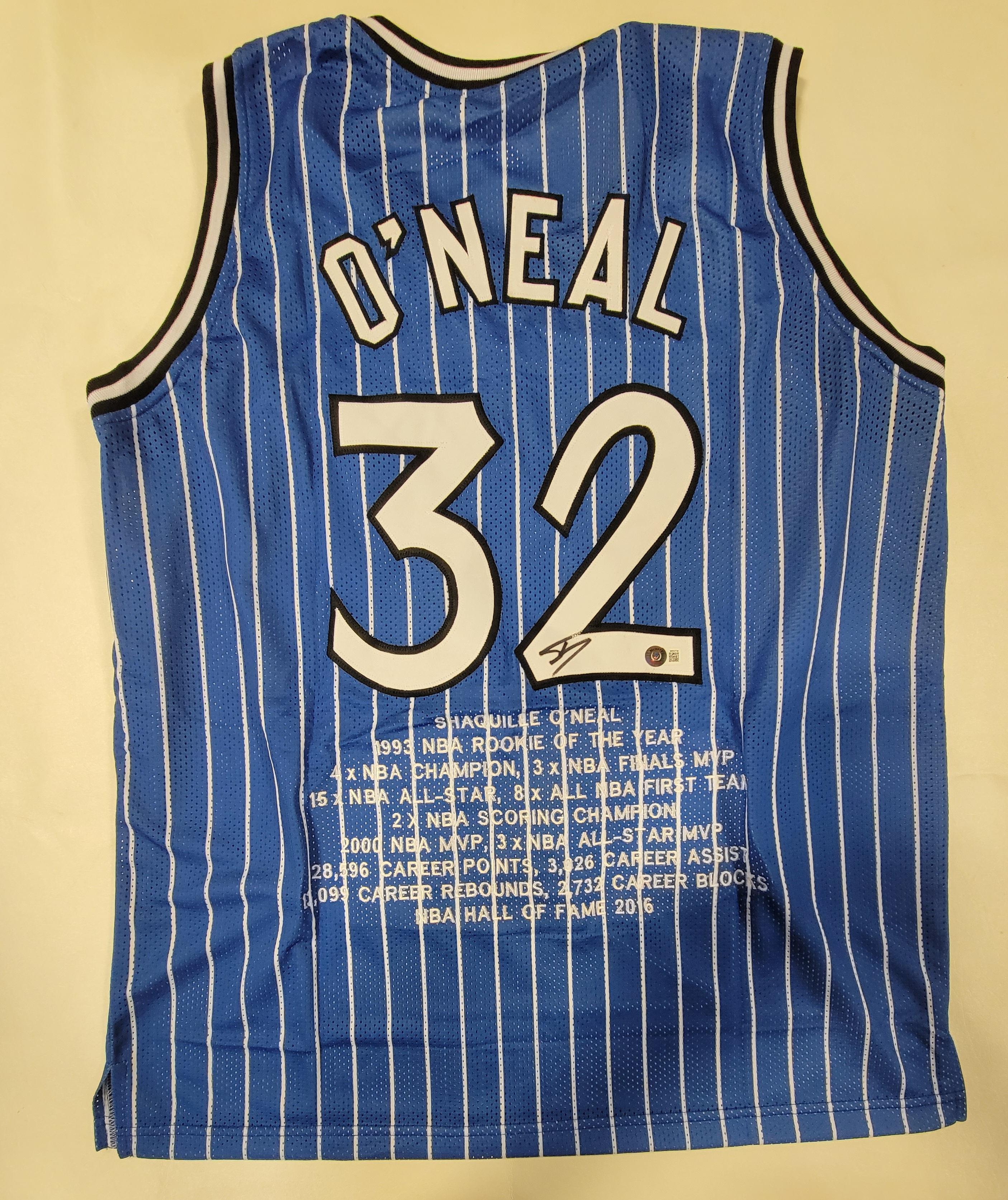 Shaquille O'Neal Signed Career Highlight Stat Jersey (Beckett) at PristineAuction.com Shaquille O'Neal Signed Career Highlight Stat Jersey (Beckett) at PristineAuction.com