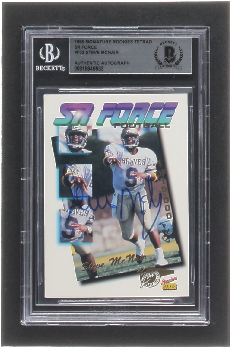 Steve McNair Signed 1995 Signature Rookies Tetrad SR Force #F32 RC (BGS) at PristineAuction.com Steve McNair Signed 1995 Signature Rookies Tetrad SR Force #F32 RC (BGS) at PristineAuction.com