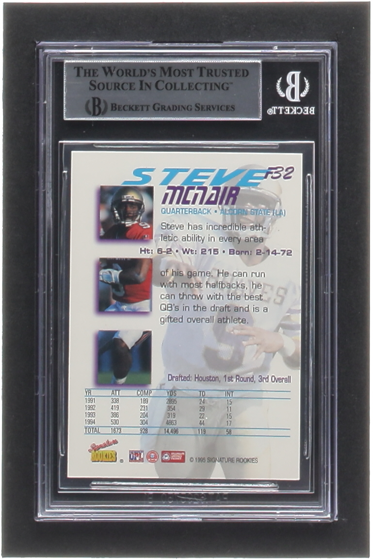 Steve McNair Signed 1995 Signature Rookies Tetrad SR Force #F32 RC (BGS) at PristineAuction.com Steve McNair Signed 1995 Signature Rookies Tetrad SR Force #F32 RC (BGS) at PristineAuction.com