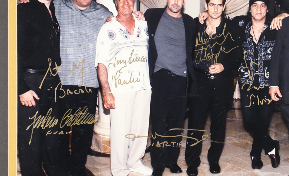 "The Sopranos" 20x26 Custom Framed Photo Display Cast-Signed by (8) With James Gandolfini, Michael Imperioli, Vincent Pastore With Multiple Inscriptions (Steiner) at PristineAuction.com "The Sopranos" 20x26 Custom Framed Photo Display Cast-Signed by (8) With James Gandolfini, Michael Imperioli, Vincent Pastore With Multiple Inscriptions (Steiner) at PristineAuction.com