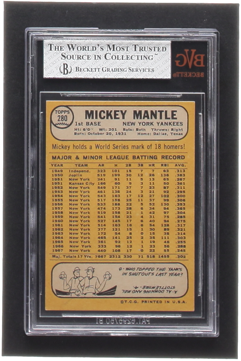 Mickey Mantle 1968 Topps #280 (BVG 8) at PristineAuction.com Mickey Mantle 1968 Topps #280 (BVG 8) at PristineAuction.com