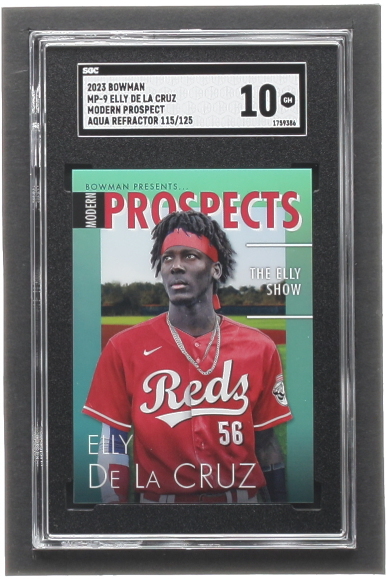 Elly De La Cruz 2023 Bowman Chrome Modern Prospect Aqua Refractors #MP9 #115/125 (SGC 10) at PristineAuction.com Elly De La Cruz 2023 Bowman Chrome Modern Prospect Aqua Refractors #MP9 #115/125 (SGC 10) at PristineAuction.com