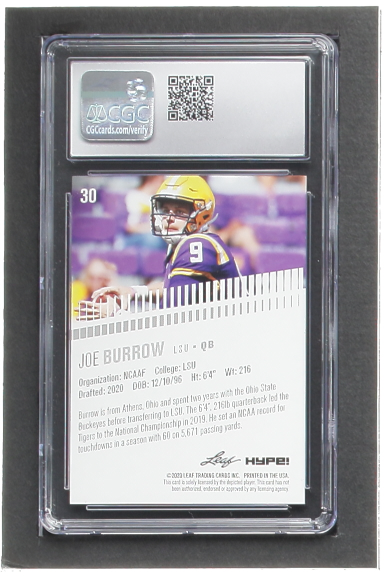 Joe Burrow 2020 Leaf Hype! #30 RC (CGC 9) at PristineAuction.com Joe Burrow 2020 Leaf Hype! #30 RC (CGC 9) at PristineAuction.com
