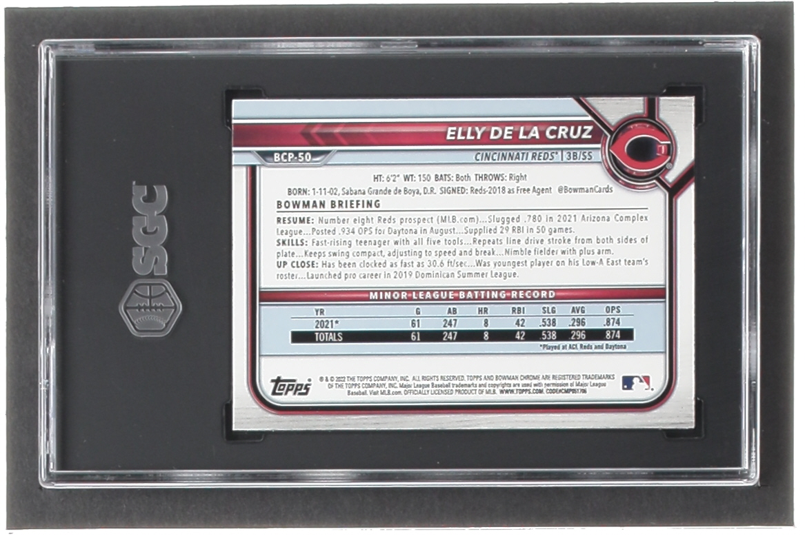 Elly De LA Cruz 2022 Bowman Chrome Prospects #BCP50 (SGC 10) at PristineAuction.com Elly De LA Cruz 2022 Bowman Chrome Prospects #BCP50 (SGC 10) at PristineAuction.com