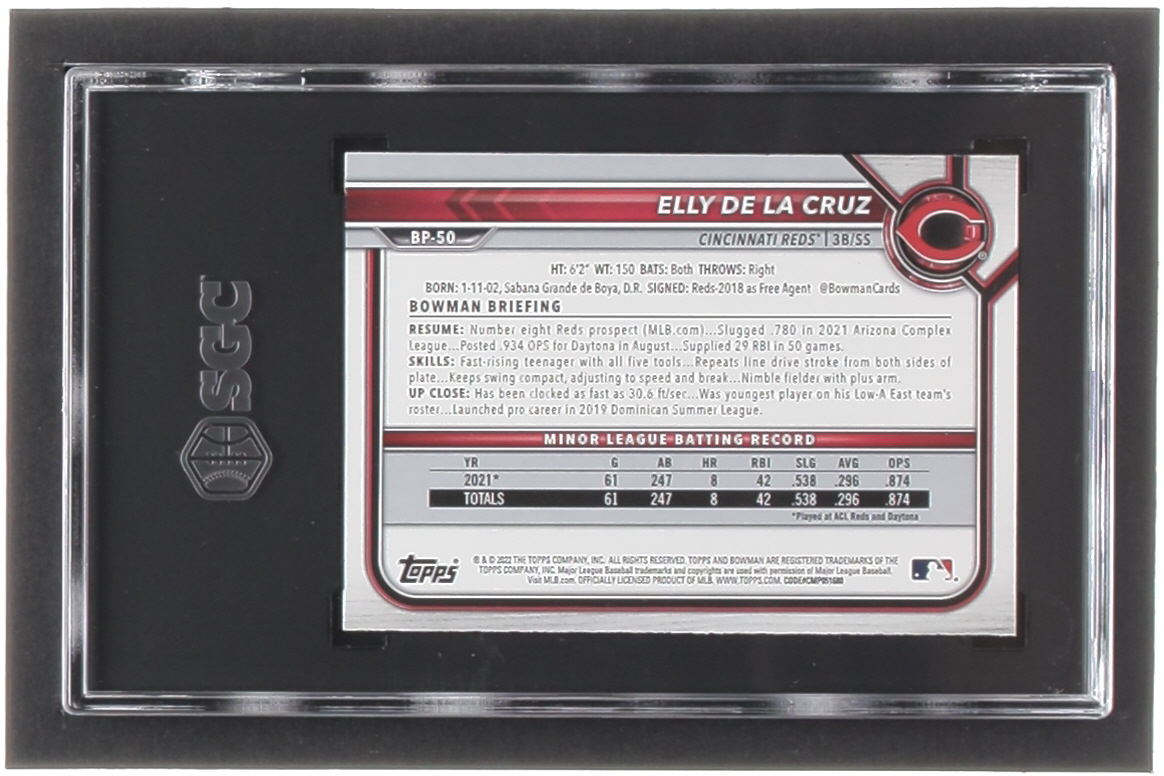 Elly De LA Cruz 2022 Bowman Prospects #BP50 (SGC 9.5) at PristineAuction.com Elly De LA Cruz 2022 Bowman Prospects #BP50 (SGC 9.5) at PristineAuction.com