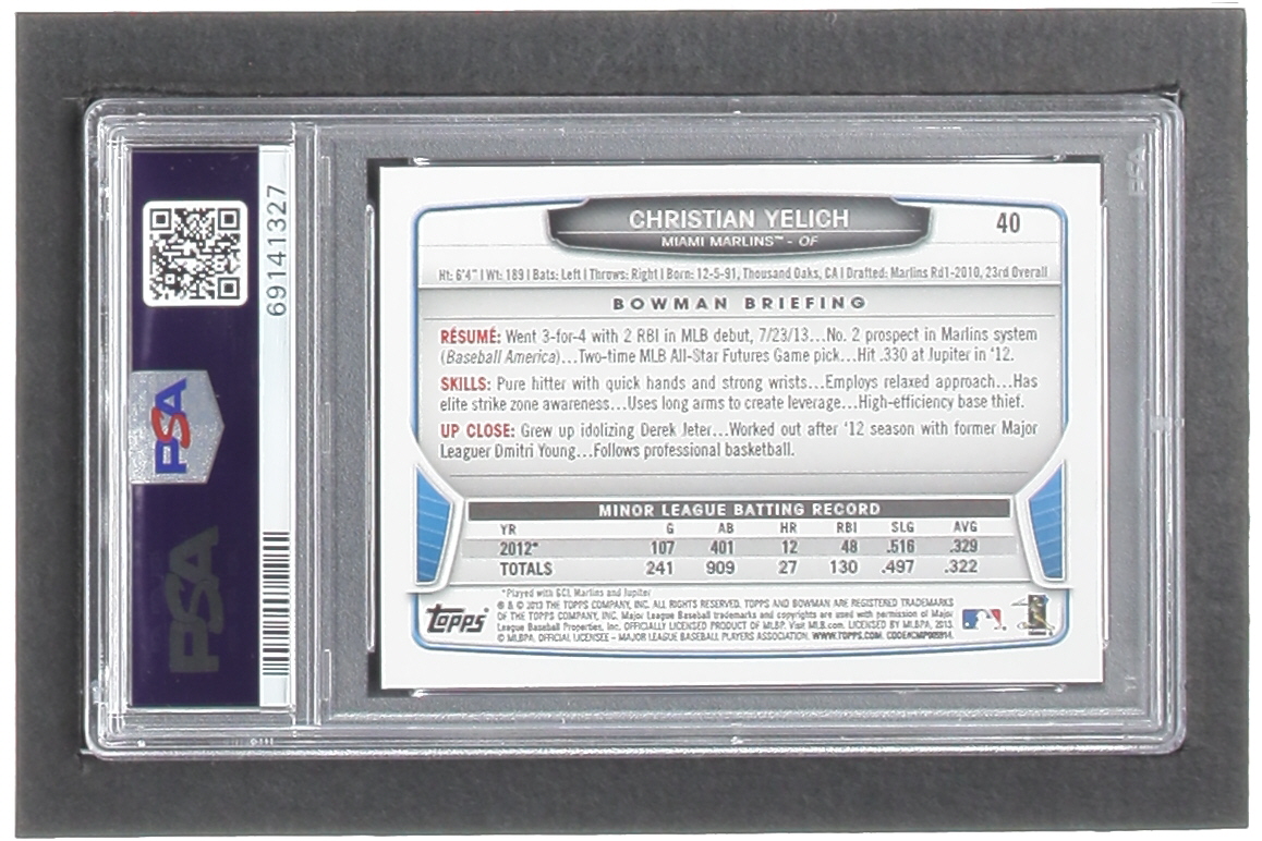 Christian Yelich 2013 Bowman Draft #40 RC (PSA 9) at PristineAuction.com Christian Yelich 2013 Bowman Draft #40 RC (PSA 9) at PristineAuction.com