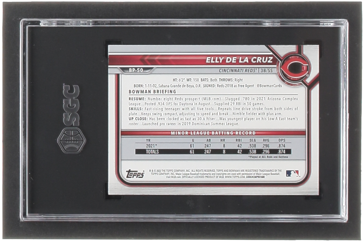 Elly De LA Cruz 2022 Bowman Prospects #BP50 (SGC 9.5) at PristineAuction.com Elly De LA Cruz 2022 Bowman Prospects #BP50 (SGC 9.5) at PristineAuction.com
