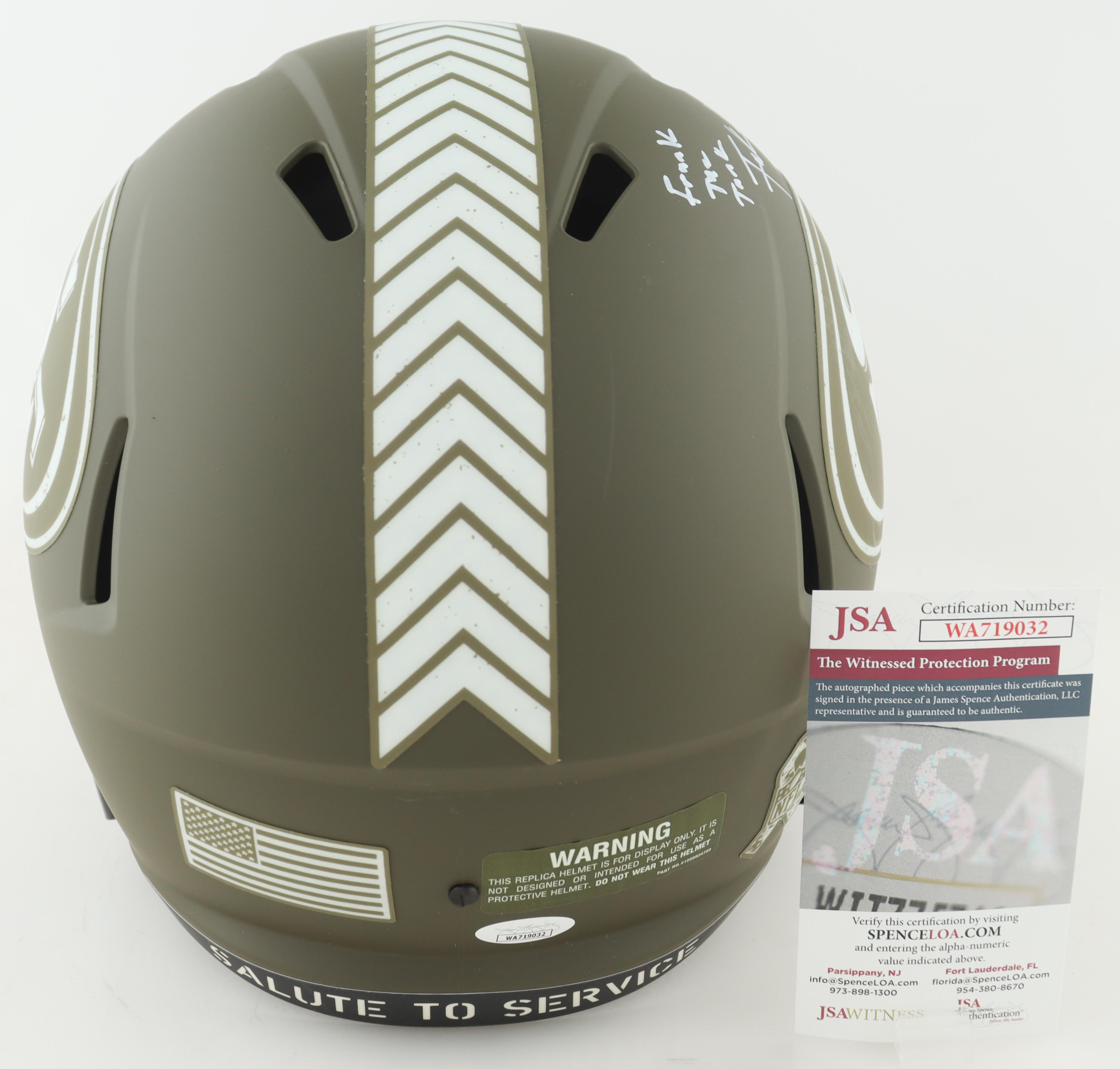 Frank Gore Signed 49ers Full-Size Salute To Service Alternate Speed Helmet Inscribed "Frank The Tank" (JSA) | Pristine Auction Frank Gore Signed 49ers Full-Size Salute To Service Alternate Speed Helmet Inscribed "Frank The Tank" (JSA) | Pristine Auction