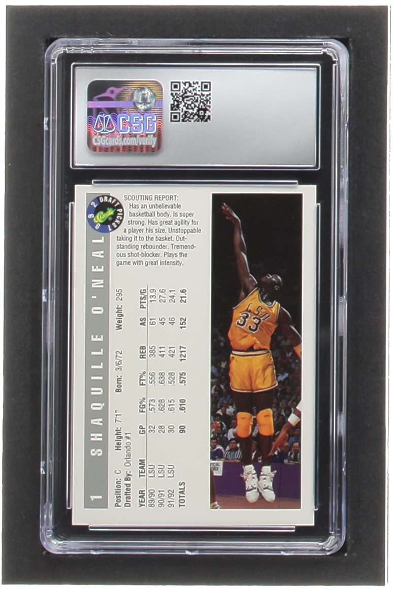 Shaquille O'Neal 1992 Classic Four Sport #1 RC (CSG 8.5) at PristineAuction.com Shaquille O'Neal 1992 Classic Four Sport #1 RC (CSG 8.5) at PristineAuction.com
