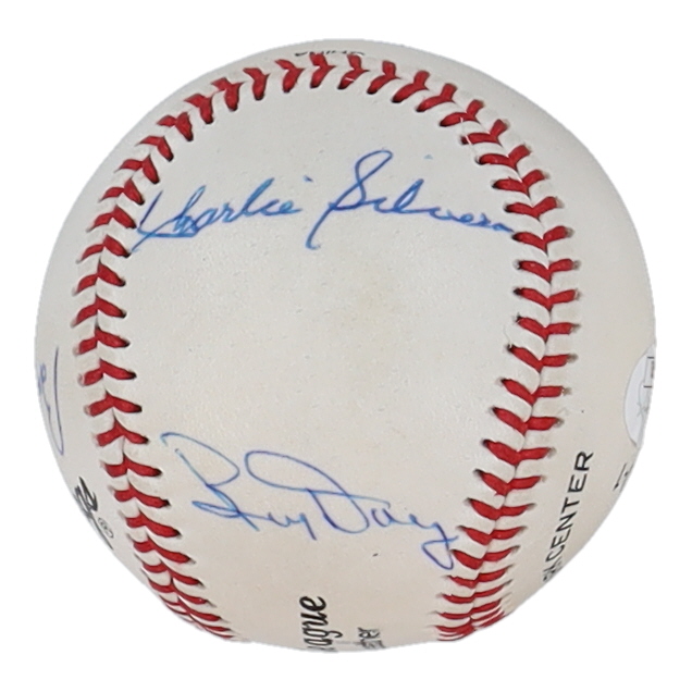 OL Baseball Signed by (5) with Bobby Richardson, John James, Bob Cerv, Charlie Silvera (JSA) at PristineAuction.com OL Baseball Signed by (5) with Bobby Richardson, John James, Bob Cerv, Charlie Silvera (JSA) at PristineAuction.com