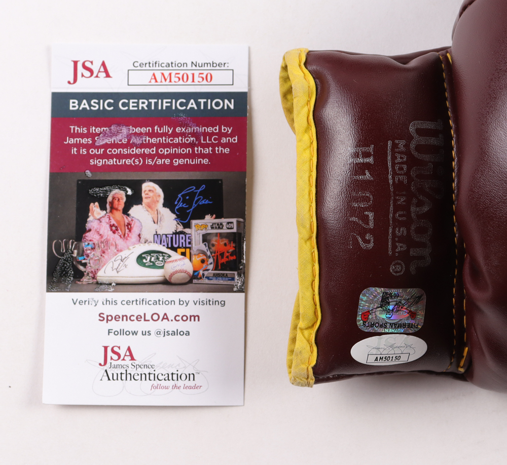 Mike Tyson Signed Vintage Wilson Boxing Glove Set With Acrylic Display Case & Nameplate (JSA & Tyson) at PristineAuction.com Mike Tyson Signed Vintage Wilson Boxing Glove Set With Acrylic Display Case & Nameplate (JSA & Tyson) at PristineAuction.com