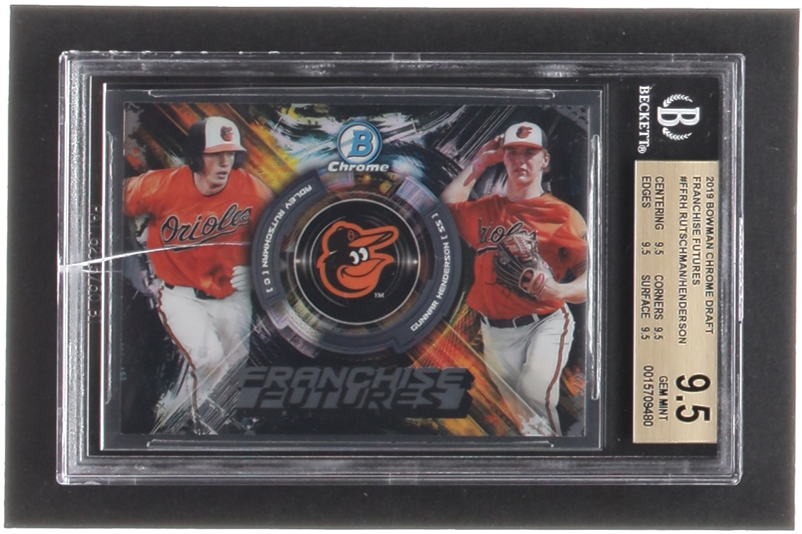 Adley Rutschman / Gunnar Henderson 2019 Bowman Chrome Draft Franchise Futures #FFRH (BGS 9.5) at PristineAuction.com Adley Rutschman / Gunnar Henderson 2019 Bowman Chrome Draft Franchise Futures #FFRH (BGS 9.5) at PristineAuction.com