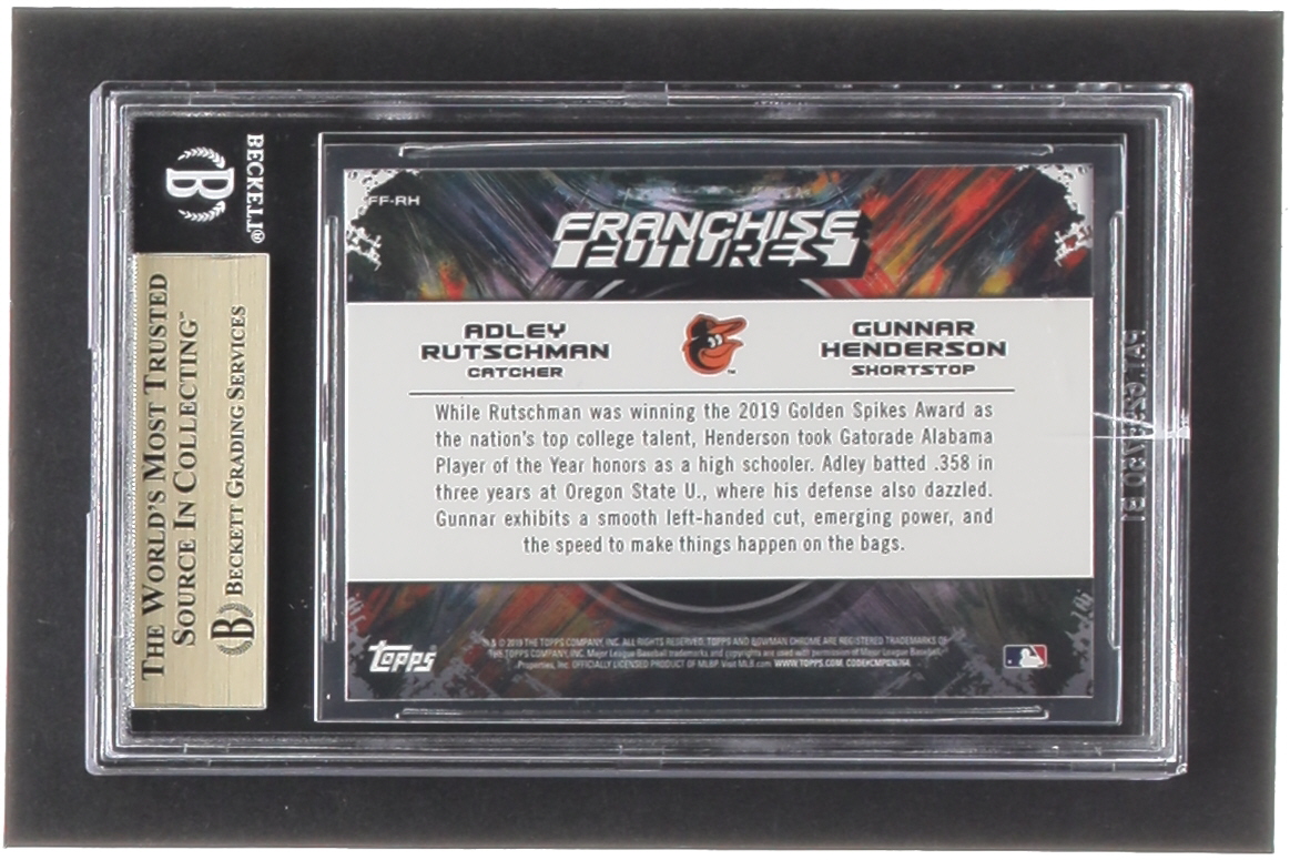 Adley Rutschman / Gunnar Henderson 2019 Bowman Chrome Draft Franchise Futures #FFRH (BGS 9.5) at PristineAuction.com Adley Rutschman / Gunnar Henderson 2019 Bowman Chrome Draft Franchise Futures #FFRH (BGS 9.5) at PristineAuction.com