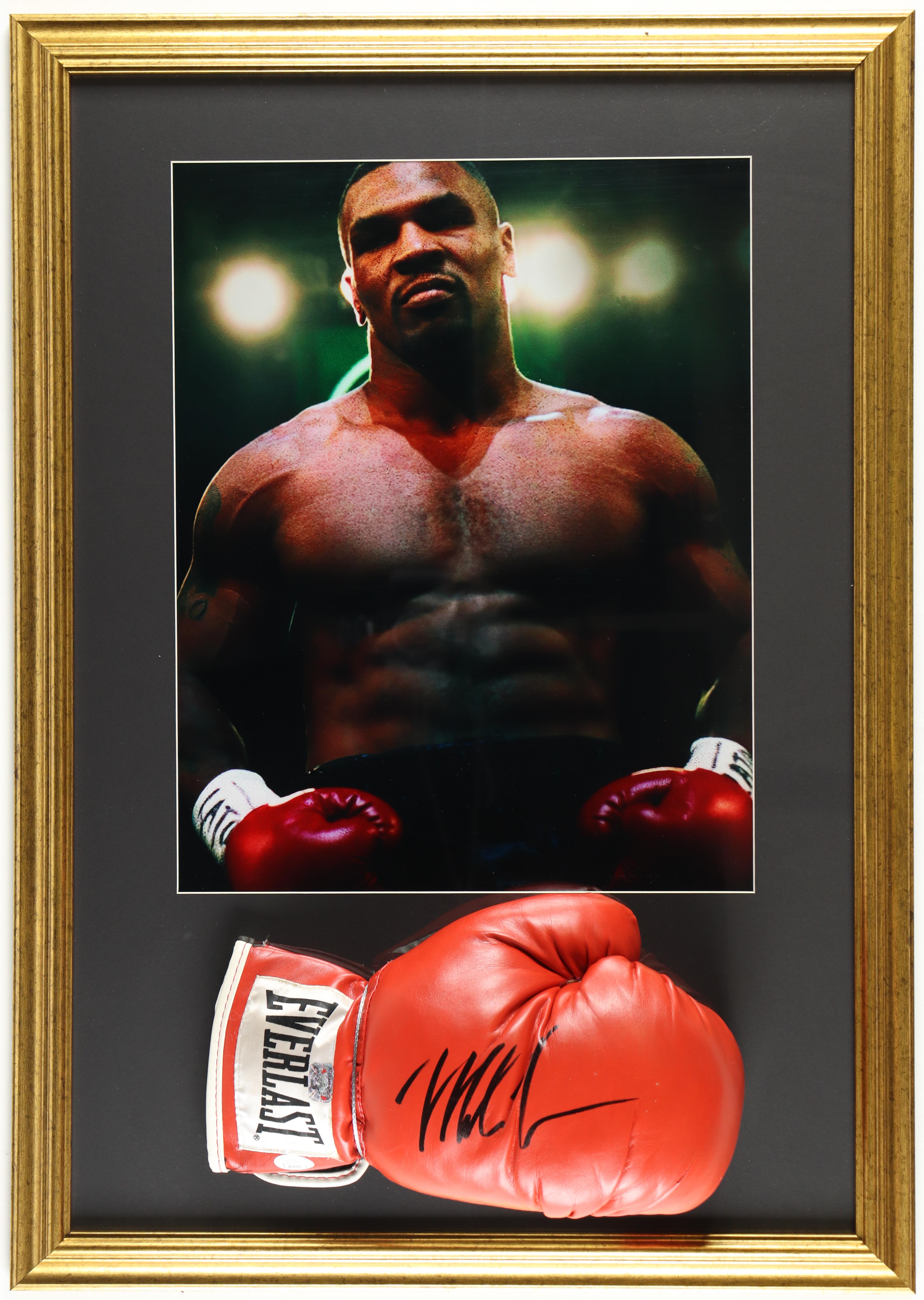 Mike Tyson Signed Custom Framed Everlast Boxing Glove Display With Photo (JSA & Tyson) at PristineAuction.com Mike Tyson Signed Custom Framed Everlast Boxing Glove Display With Photo (JSA & Tyson) at PristineAuction.com