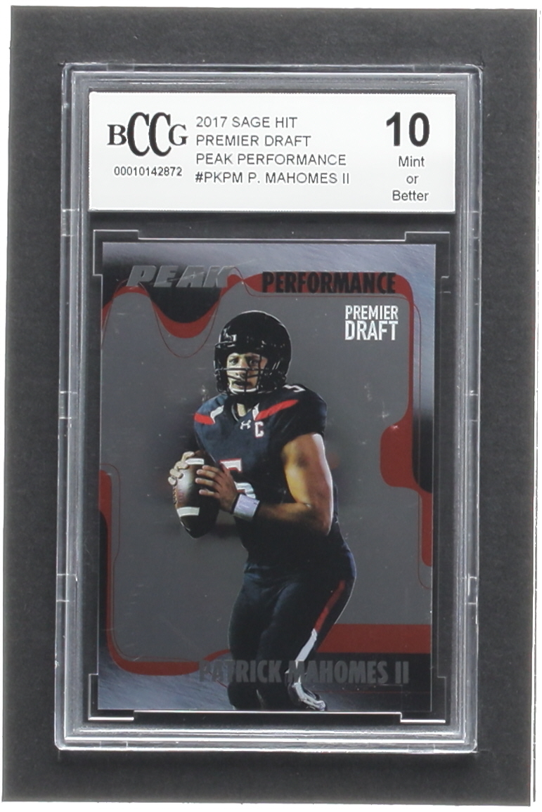 Patrick Mahomes II 2017 SAGE HIT Premier Draft Peak Performance #PKPM RC (BCCG 10) at PristineAuction.com Patrick Mahomes II 2017 SAGE HIT Premier Draft Peak Performance #PKPM RC (BCCG 10) at PristineAuction.com