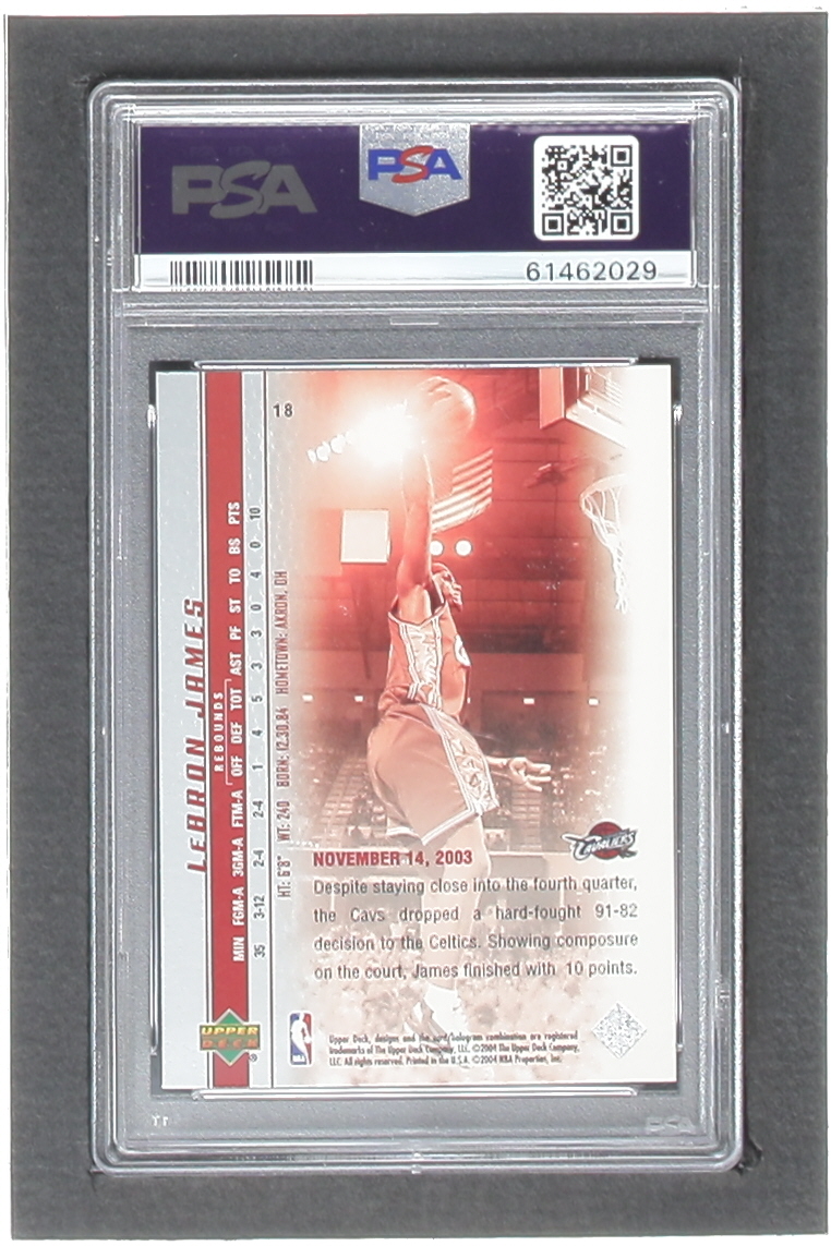 LeBron James 2003-04 Upper Deck Phenomenal Beginning LeBron James #18 RC / Quick Off His Feet (PSA 10) at PristineAuction.com LeBron James 2003-04 Upper Deck Phenomenal Beginning LeBron James #18 RC / Quick Off His Feet (PSA 10) at PristineAuction.com