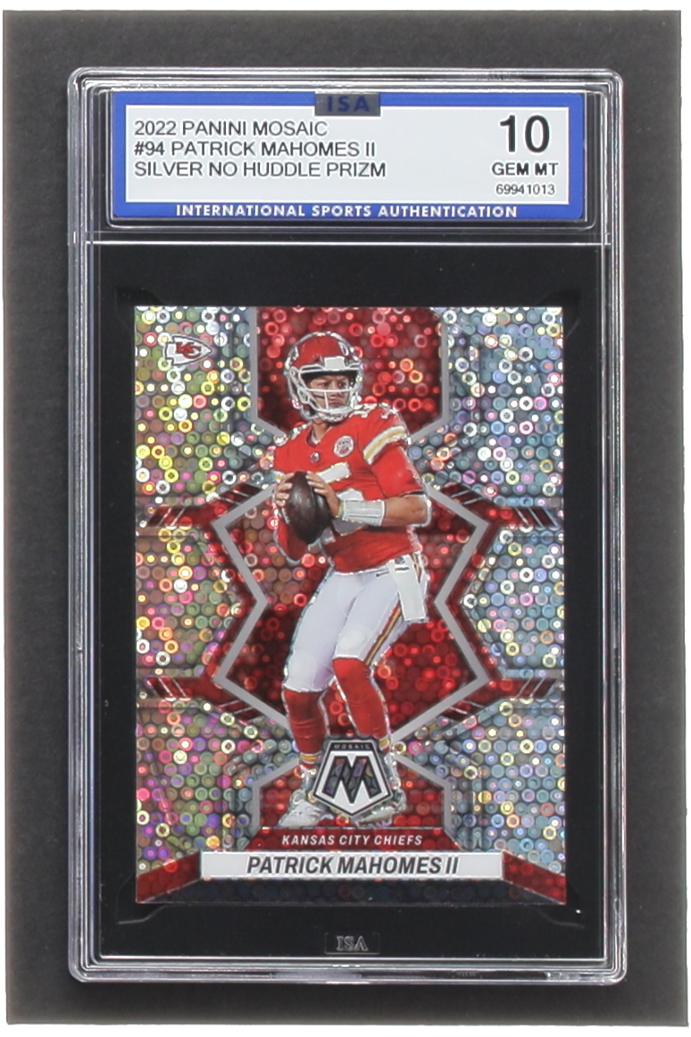 Patrick Mahomes II 2022 Panini Mosaic Mosaic No Huddle Silver #94 (ISA 10) at PristineAuction.com Patrick Mahomes II 2022 Panini Mosaic Mosaic No Huddle Silver #94 (ISA 10) at PristineAuction.com