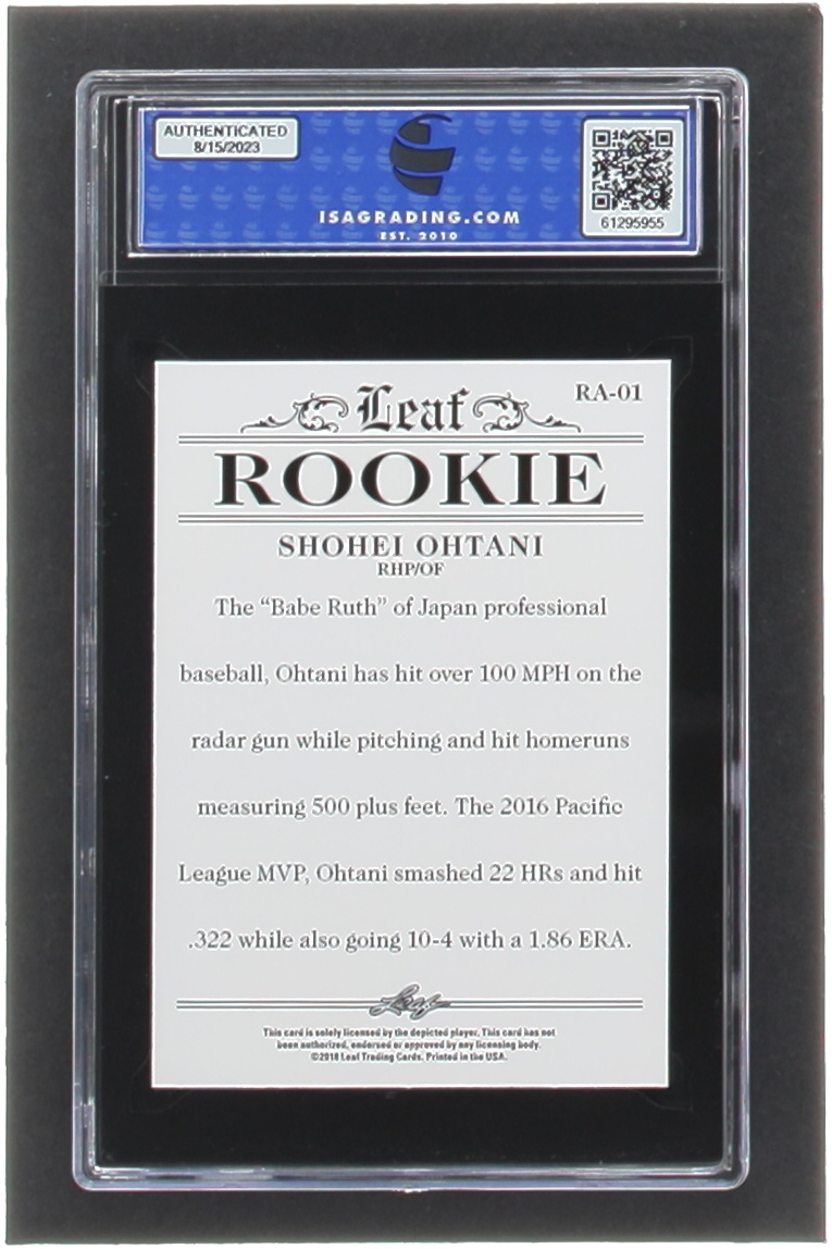 Shohei Ohtani 2018 Leaf Ohtani Rookie Achievement #RA01 (ISA 10) at PristineAuction.com Shohei Ohtani 2018 Leaf Ohtani Rookie Achievement #RA01 (ISA 10) at PristineAuction.com