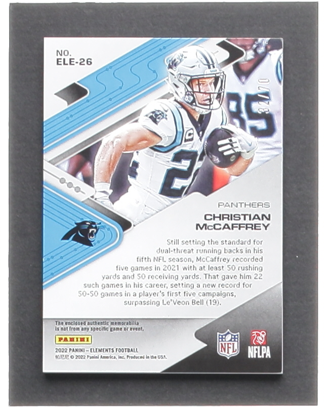 Christian McCaffrey 2022 Panini Elements Electric Jerseys #26 #32/70 at PristineAuction.com Christian McCaffrey 2022 Panini Elements Electric Jerseys #26 #32/70 at PristineAuction.com