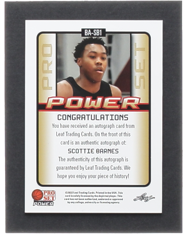 Scottie Barnes 2022 Pro Set Power Autographs Bronze #BASB1 RC at PristineAuction.com Scottie Barnes 2022 Pro Set Power Autographs Bronze #BASB1 RC at PristineAuction.com