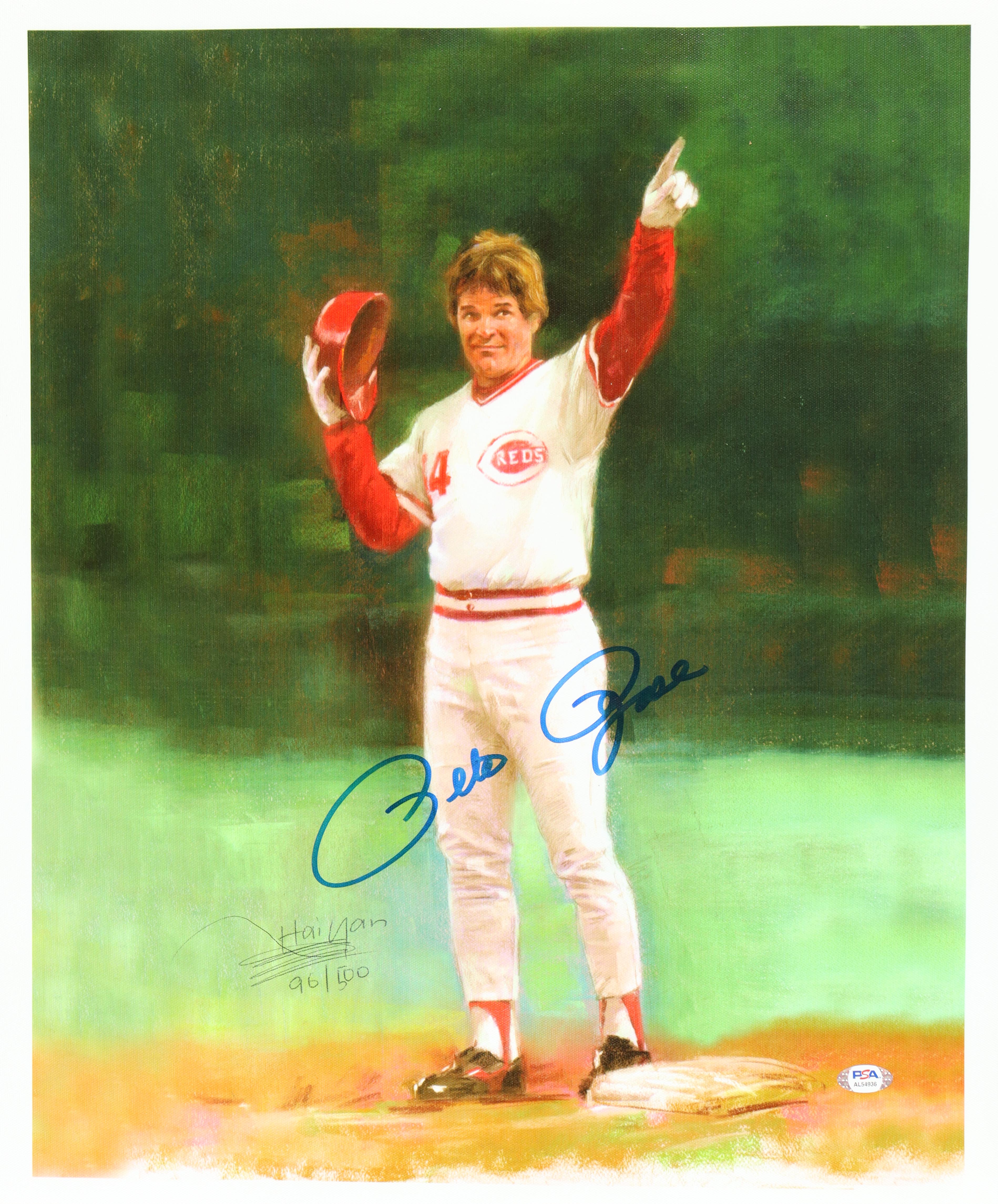 Pete Rose Signed LE Reds Giclee on Canvas #/500 (PSA) at PristineAuction.com Pete Rose Signed LE Reds Giclee on Canvas #/500 (PSA) at PristineAuction.com
