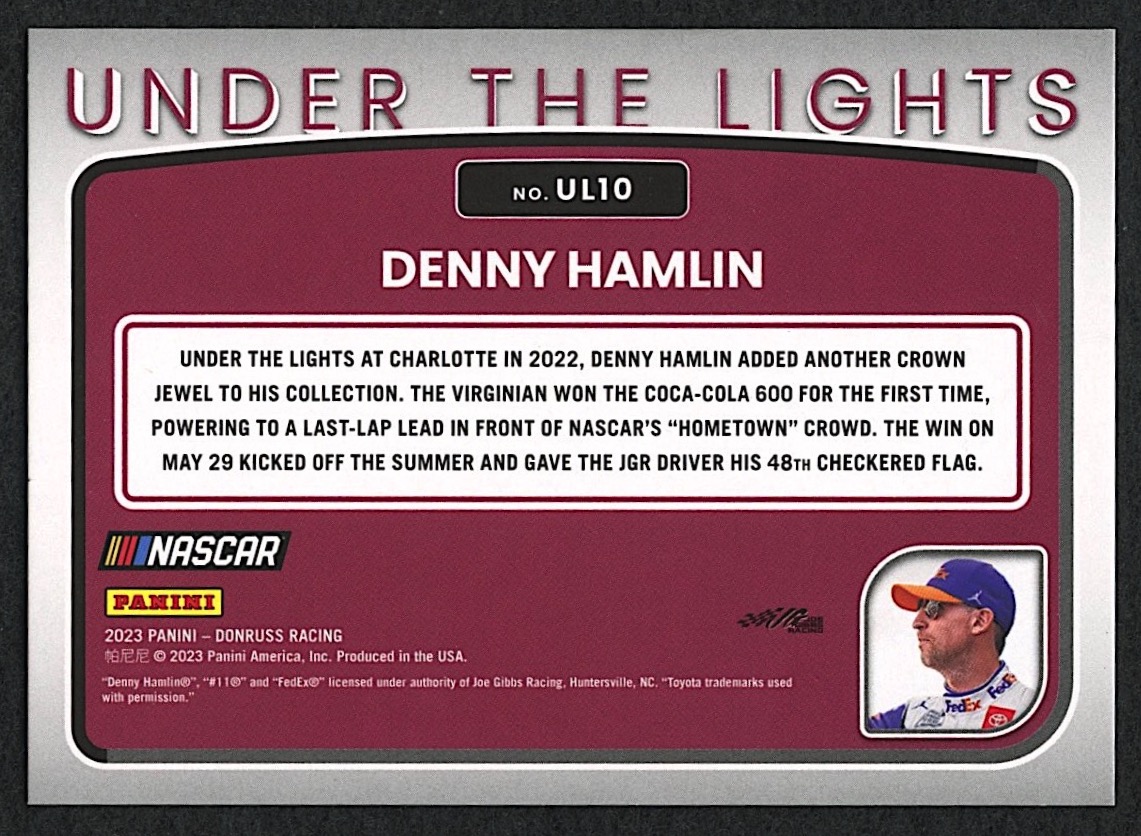 Denny Hamlin 2023 Donruss Under the Lights #10 Xplosion #08/10 at PristineAuction.com Denny Hamlin 2023 Donruss Under the Lights #10 Xplosion #08/10 at PristineAuction.com