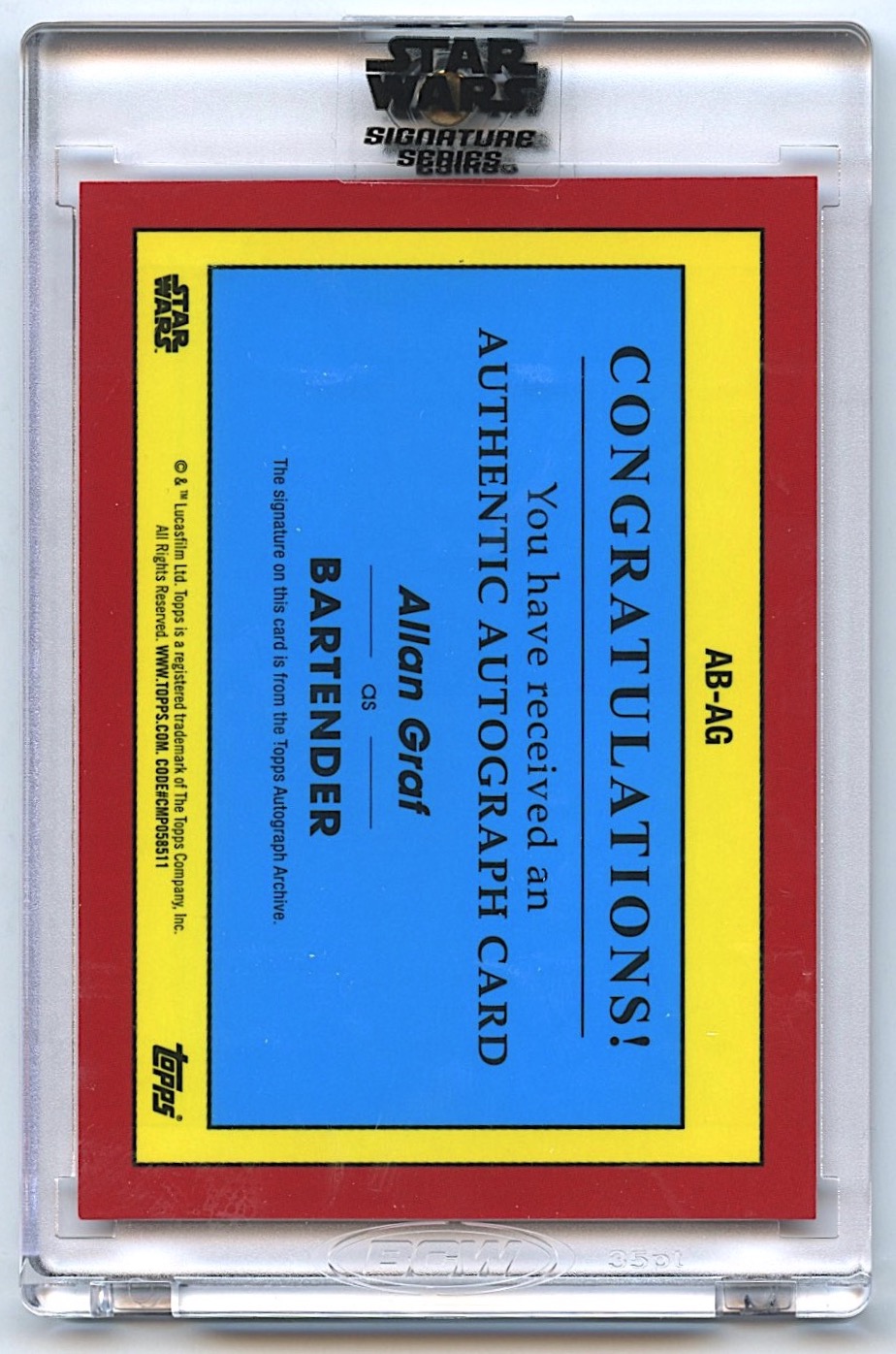 2023 Topps Star Wars Signature Series B-Design Autographs #ABAG Allan Graf as Bartender at PristineAuction.com 2023 Topps Star Wars Signature Series B-Design Autographs #ABAG Allan Graf as Bartender at PristineAuction.com