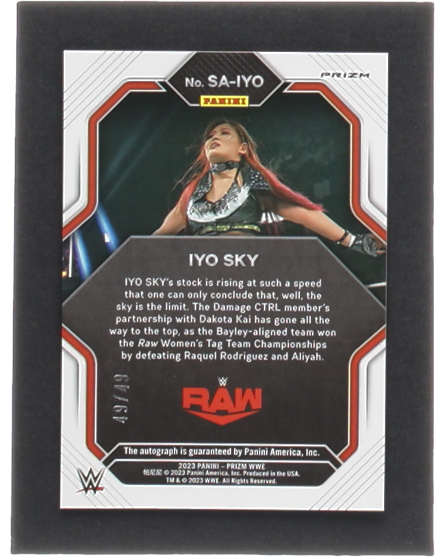 IYO SKY 2023 Panini Prizm WWE Superstar Autographs Prizms Blue #9 #49/49 at PristineAuction.com IYO SKY 2023 Panini Prizm WWE Superstar Autographs Prizms Blue #9 #49/49 at PristineAuction.com