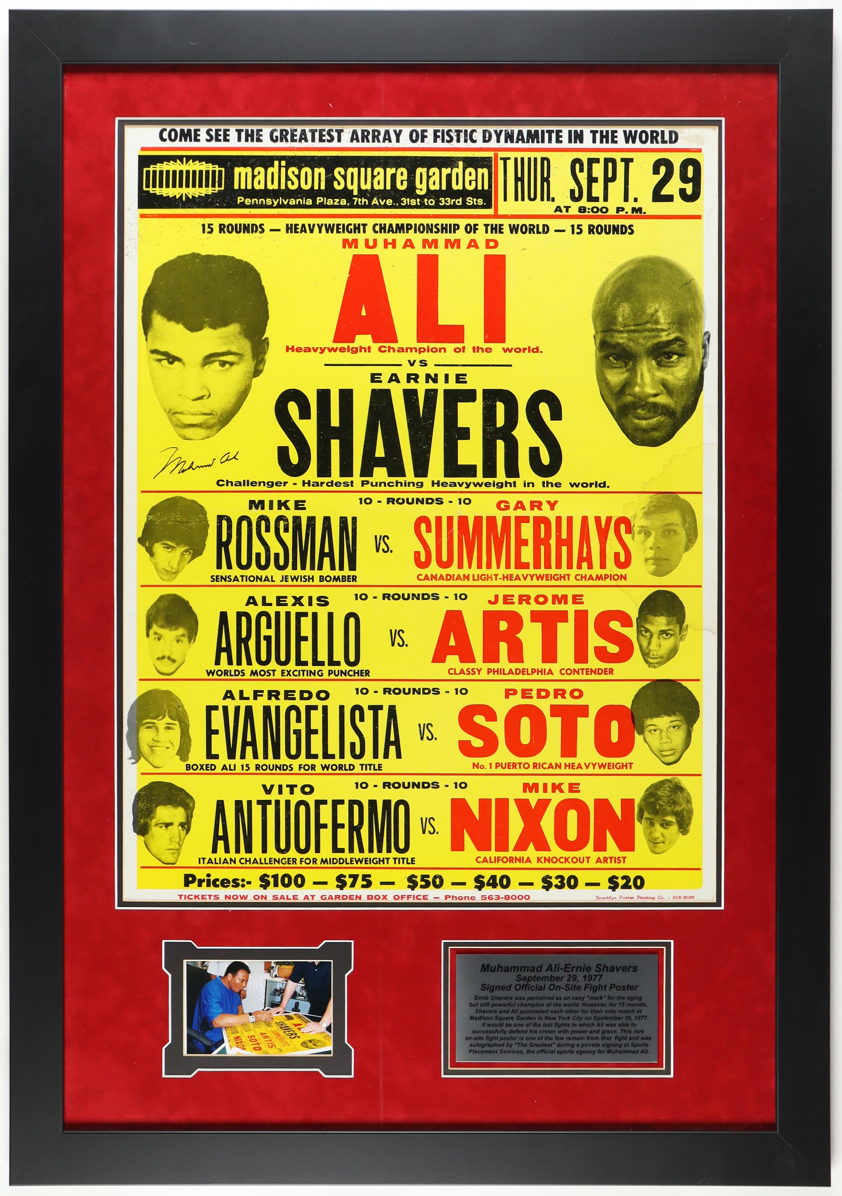 Muhammad Ali Signed 1977 "Ali vs Shavers" Original On-Site Custom Framed Fight Poster (Beckett) at PristineAuction.com Muhammad Ali Signed 1977 "Ali vs Shavers" Original On-Site Custom Framed Fight Poster (Beckett) at PristineAuction.com
