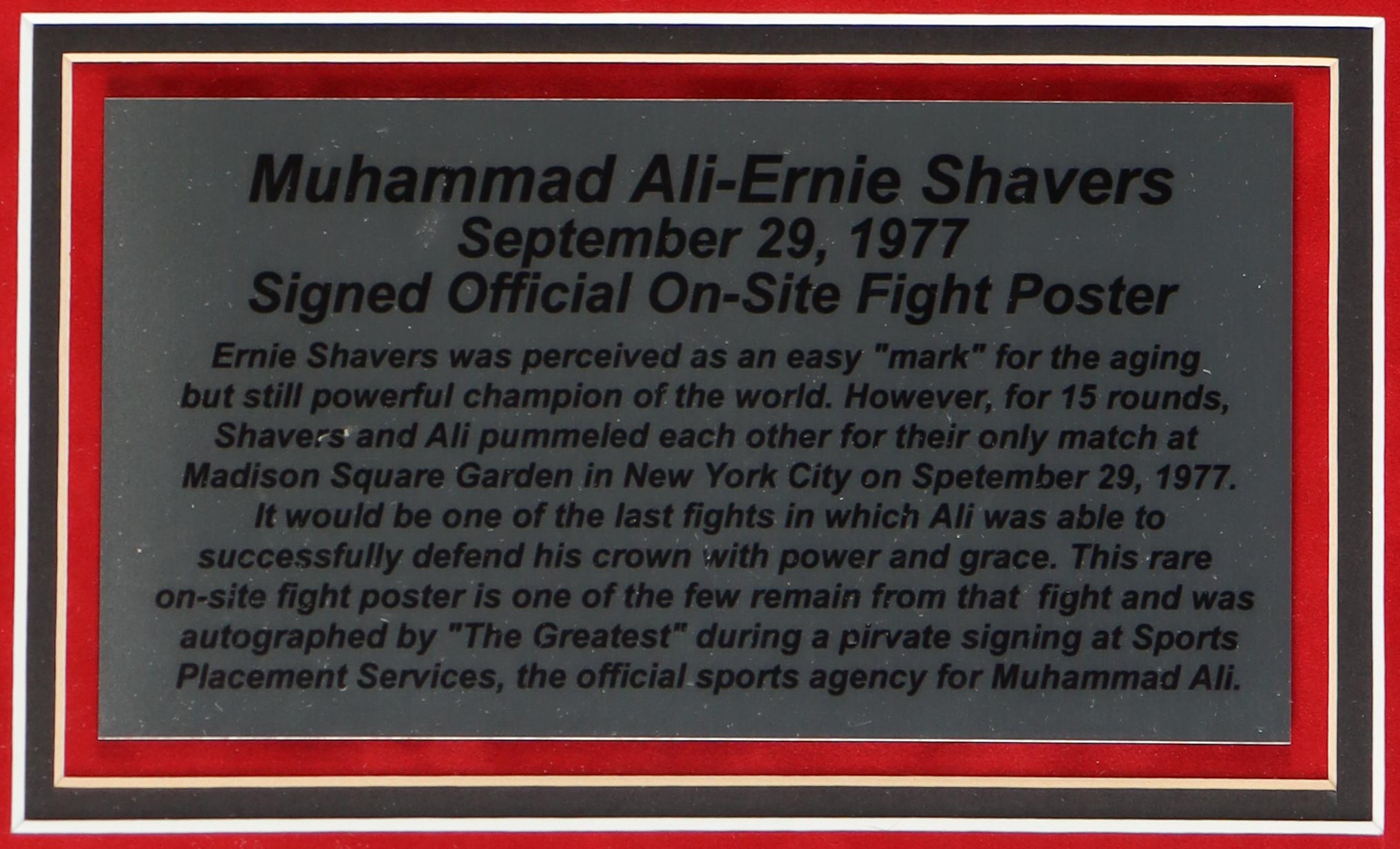 Muhammad Ali Signed 1977 "Ali vs Shavers" Original On-Site Custom Framed Fight Poster (Beckett) at PristineAuction.com Muhammad Ali Signed 1977 "Ali vs Shavers" Original On-Site Custom Framed Fight Poster (Beckett) at PristineAuction.com