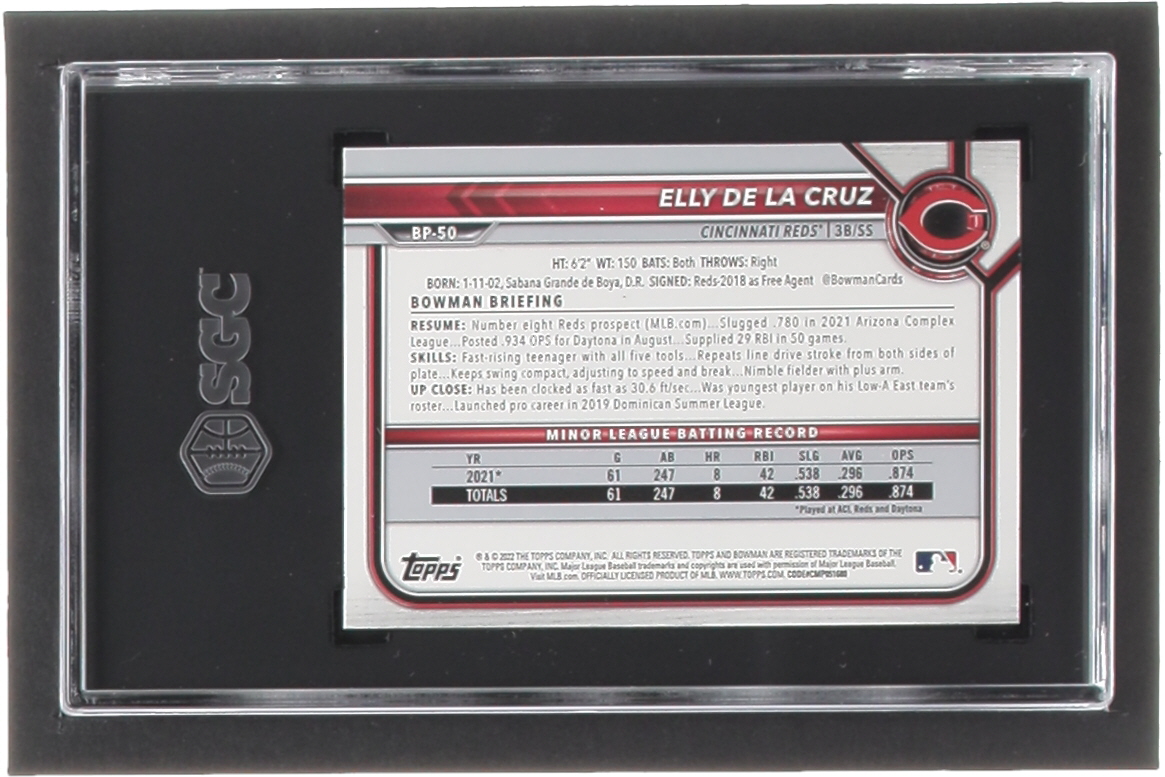 Elly De La Cruz 2022 Bowman Prospects #BP50 RC (SGC 10) at PristineAuction.com Elly De La Cruz 2022 Bowman Prospects #BP50 RC (SGC 10) at PristineAuction.com
