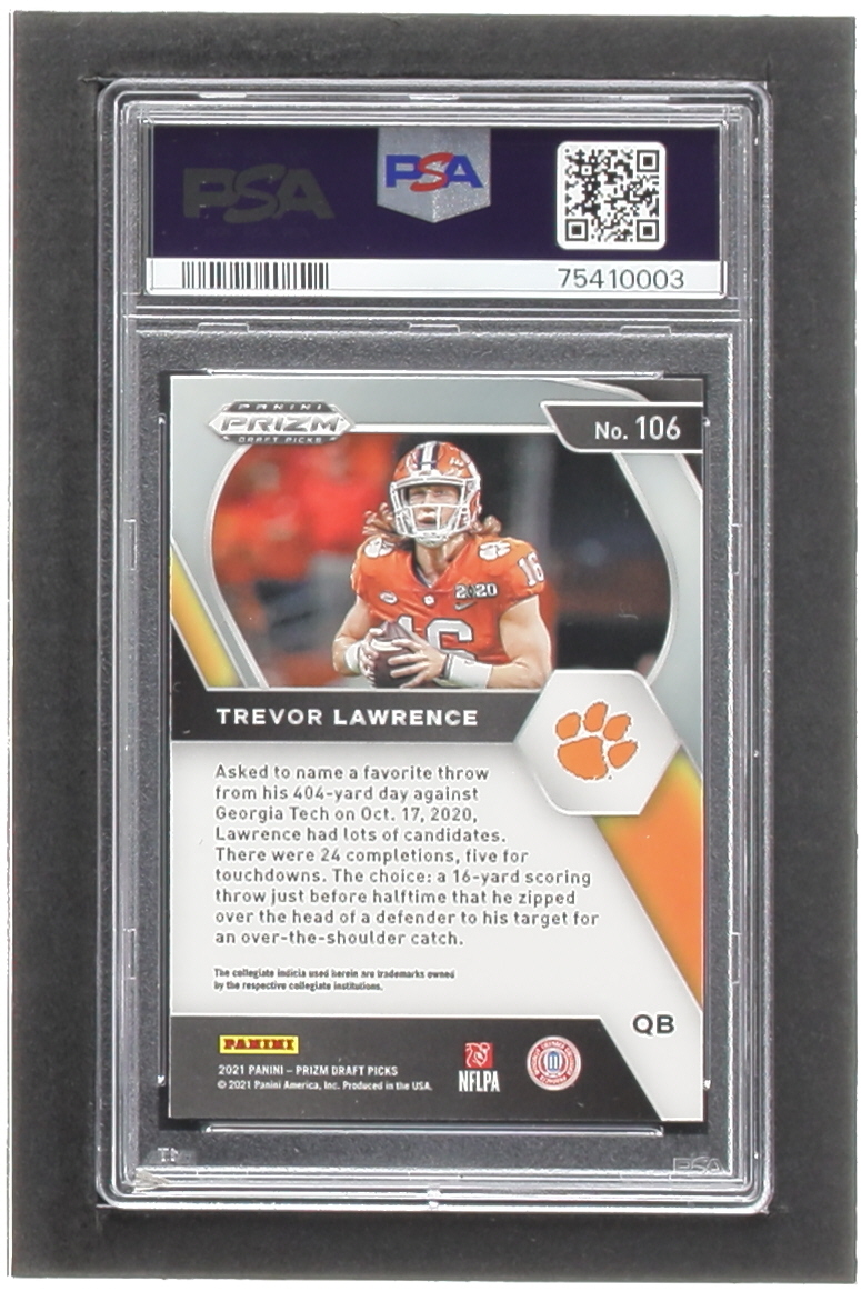 Trevor Lawrence 2021 Panini Prizm Draft Picks #106 RC (PSA 10) at PristineAuction.com Trevor Lawrence 2021 Panini Prizm Draft Picks #106 RC (PSA 10) at PristineAuction.com